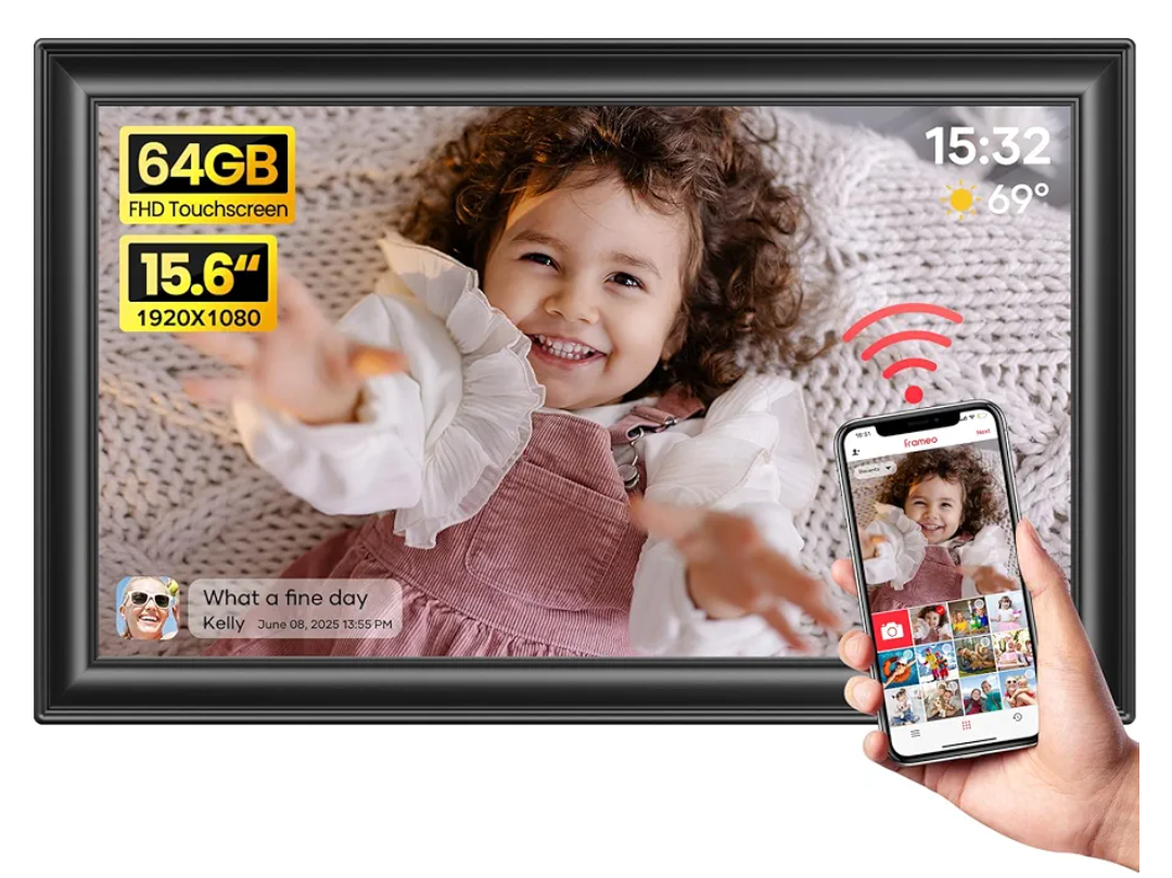 64GB 15.6" Frameo Digital Picture Frame WiFi, Large Electronic Photo Frames 1920 x 1080 IPS FHD Touch Screen, Send Photos from Your Phone from Anywhere, Best Gifts for Parents and Grandparents