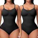 2 Pack Bodysuit for Women - Seamless Tummy Control Shapewear Sculpting Thong Sleeveless Women Body Shaper (Small, Black-brief+black-brief)
