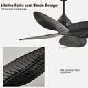 52" Black Tropical Ceiling Fans, Flush Mount Palm Leaf Ceiling Fan no Light, Indoor Ceiling Fans Without Light for Living Room Bedroom Kitchen Covered Gazebo, APP and Remote Control