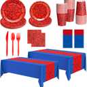Oudain 162 Spider Birthday Party Decoration Supplies Red Blue Disposable Rectangular Spider Web Tablecloth Paper Plates Napkins Cups Set Plastic Dinner Tableware Forks Spoons Knifes