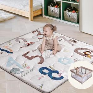 Baby Play Mat for Floor, 50x50 Bounce Shield Baby Play Mat for Playpen, Thick Padded Mat for Babies, Toddlers & Infants, Foldable & Machine Washable Crawling Mat (Alpha-50x50 in)