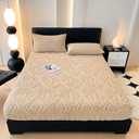 ZIQINPSQ Taffeta Velvet Jacquard Twin Fitted Sheet - Luxury Bedding - Ultra-Soft, Quick-Heat, Anti-Static, 360 Mattress Protector, Tan, No Pillowcases