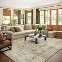 Washable Area Rugs for Living Room: 8x10 Bedroom Area Rugs Boho Vintage Rugs Stain Resistant Non Slip Low Pile Soft Lightweight Carpet for Kitchen Dining Room Farmhouse Nursery Kids Room Home Office (Brown and Cream)