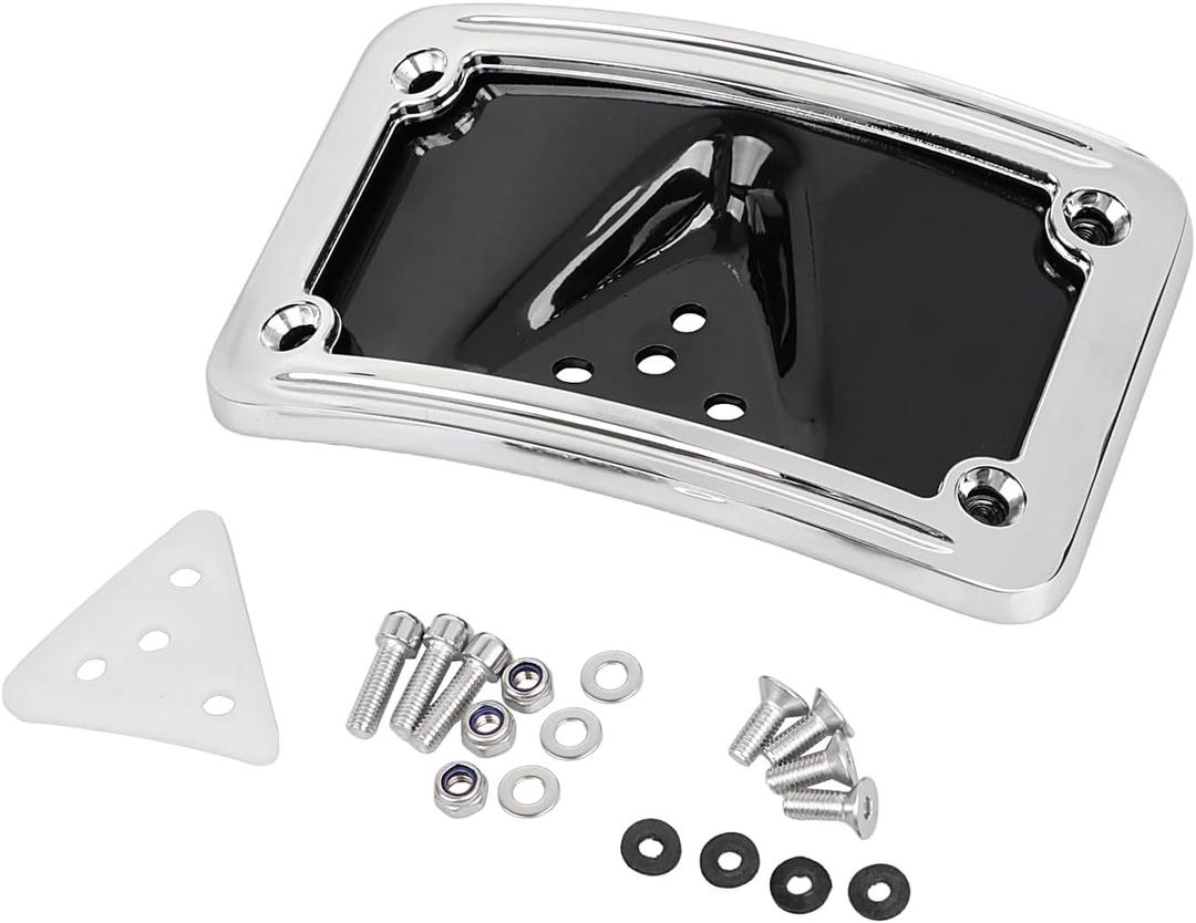 Aluminum Curved Laydown License Plate Mount Bracket w/Frame Fit for Harley 3 Hole Dyna Fat Bob FXDF 1991-2017 Electra Glide FLH 1973-1984 Sportster 1200/883 XL 1973-2023