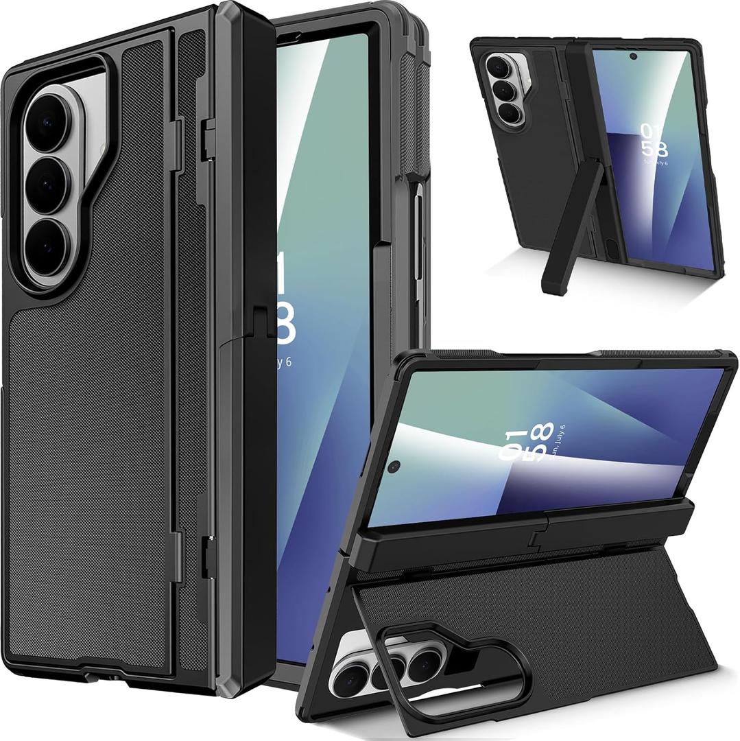 Miimall for Samsung Galaxy Z Fold 7 Case with Kickstand Shockproof Rugged, [Dual Stand][Military Grade Drop][Built-in Glass Screen & Hinge] Heavy Duty Phone Case for Galaxy Z Fold 7 Cover Black