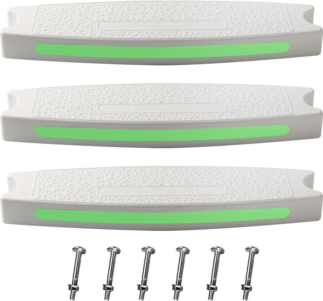 TonGass (3-Pack, White) 18" Universal Pool Ladder Step Replacement with Reflective Strip, Plastic Swimming Pool Ladder Rung Step with Stainless Steel Bolts for Inground Above Ground Pools