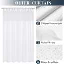 N&Y HOME Extra Long Waffle Weave Shower Curtain with Snap-in Fabric Liner Set, 12 White Hooks Included - 71" x 84", Hotel Style & Mesh Top, Machine Washable & Water-Repellent - 71x84, White