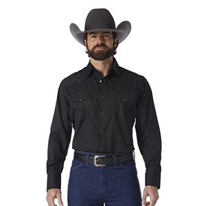 WranglermensSport Western Two Pocket Long Sleeve Snap Shirt (Black, Large)