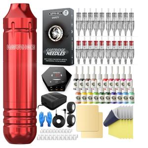 Wormhole Tattoo Kit for Beginners, Rotary Tattoo Pen Kit with 20 Color Inks, 20 Cartridge Needles & Power Supply for Tattoo Practice