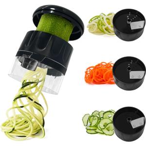 3 in 1 Vegetable Spiralizer Slicer, Adjustable Zucchini Carrot Noodle Maker, Cucumber Spiral Cutter, Easy to Use Kitchen ToolBlack