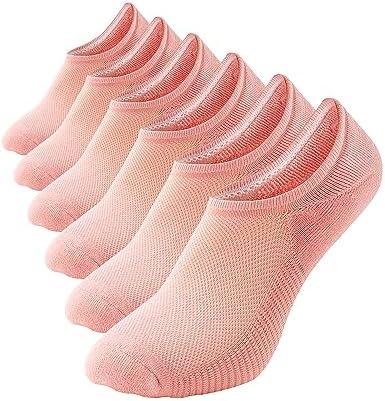 WANDER No Show Socks Women Low Cut Thick Cushion Cotton Crew Non Slip Invisible Casual Socks 6 Pairs(Large, Pink)