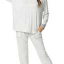 NACHILA Pajamas for Women Long Sleeve Sleepwear Comfy Pants Pajama Set Pleated Pjs with Pocket,Viscose Made from Bamboo, XL