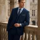 YND Men's 3 Piece Suit Set with Tie, 2 Button Slim Fit Solid Blazer Jacket Vest Pants, Business Wedding Party Suits for Men (Blue, M)