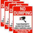 No Dumping Signs, 14x10 Inch Property Protected by Video Surveillance Sign, Reflective Aluminum, Fade-Resistant/Waterproof, Suitable for Indoor or Outdoor Use (4)