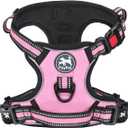 PoyPet No Pull Dog Harness, [Release on Neck] Reflective Adjustable No Choke Pet Vest with Front & Back 2 Leash Attachments, Soft Control Training Handle for Dogs (Light Pink,S)