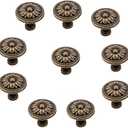 Pull Handle Metal Flower Shape Cabinet Drawer Door Knob Bronze Tone (Pack of 10)