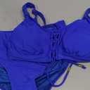 Dridreo Bikini Sets for Women V Neck Two Piece Swimsuit Lace Up Cutout Bathing Suit Bikini Royal Blue S