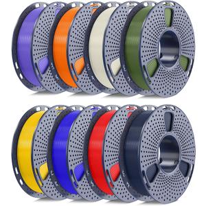 250g PLA+2.0 Filament 1.75mm Bundle, 3D Printer Filament Bundle Multicolor, Individually Vacuum Packed, 250g Spool, 8 Rolls, BoneWhite+Midnight+Red+Yellow+OliveGreen+Blue+Orange+Purple