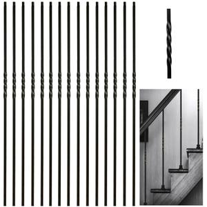 15 Pcs Hollow Single Twist Iron Balusters, 1/2" x 44" Hollow Iron Baluster for Staircase Remodel, Matte Black Metal Railing