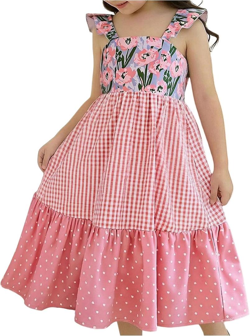 SOLY HUX Toddler Girl's Floral Print Sundresses Sleeveless Maxi Dress (Pink)