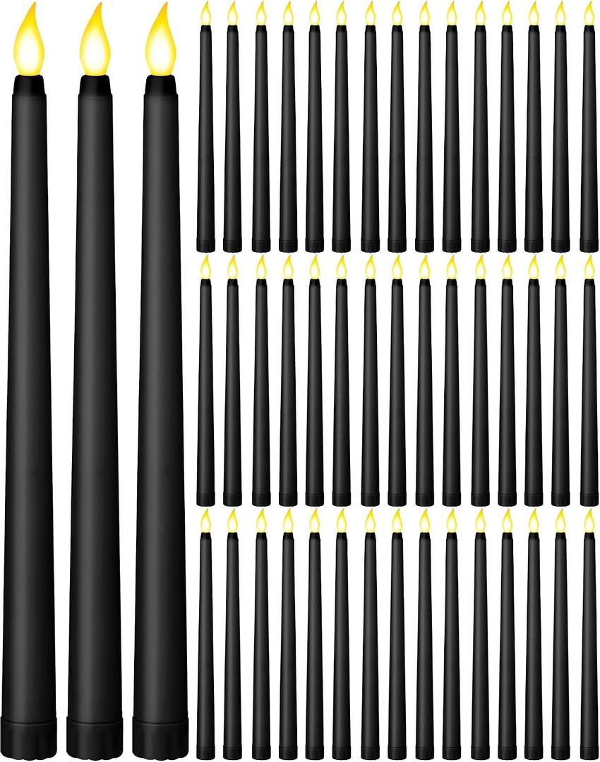 Funtery 48 Pcs Flameless LED Taper Candles Battery Operated Candles Bulk Realistic LED Candlesticks Flickering for Wedding Church Graduation Party Home Decor(Black,Classic Style)