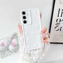 NITITOP Compatible with Samsung Galaxy A15 Case Clear Ribbon Bow Knot Pattern for Girls Women Bowknot Durable with Chain Wrist Strap Soft TPU Shockproof Protective Phone Cover - White