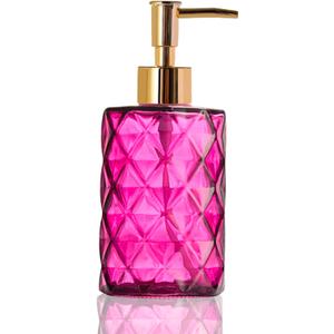 Glass Soap Dispenser,Crystal Refillable Wash Hand Liquid Clear Glass Bottle with Pump for Essential Oils, Lotions, Liquid Soaps,Dish Detergent(12 OZ Rose)