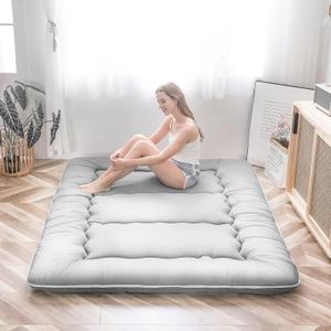 Simple Deluxe 4-Inch Full Tatami Mattress, Japanese Futon Foldable Mattress with Removable Washable Cover, Portable Floor Bed for Bedroom, Guest Room, Camping, and Everyday Use – Gray