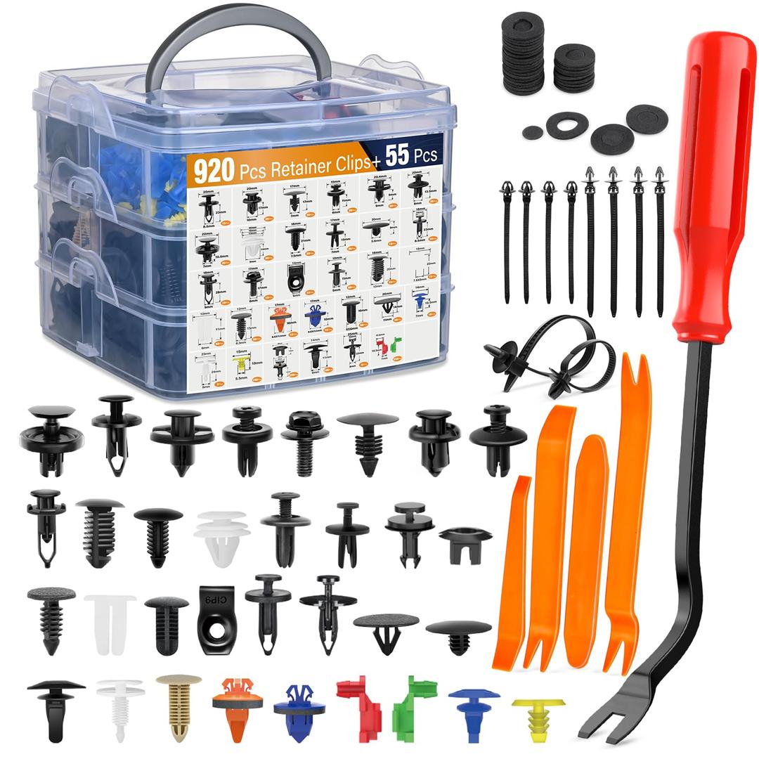 GOOACC 975Pcs Car Push Retainer Clips & Auto Fasteners Assortment 33 Most Popular Sizes Bumper Fender Rivets with Cable Ties Remover for Ford GM Toyota Honda Chrysler BMW Benz Audi Nissan Mazda Subaru
