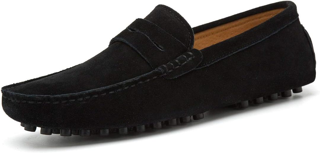 Go Tour Men's Penny Loafers Moccasin Driving Shoes Slip On Flats Boat Shoes (6.5, Black)