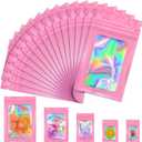 JETMORE 100 PCS Mylar Bags, Pink Holographic Bags, Resealable Bag for Small Business, Foil Pouch Bag for Food Storage, Bracelets, Jewelry3x5in