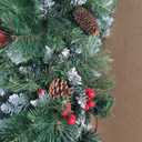 Outdoor Christmas Tree Urn Filler 2 Set, Pre-lit Artificial Flocked Xmas Tree with Cones & Red Berries, Small Christmas Tree with 70 Warm Lights (Frosted Green)