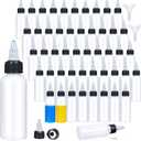 Honeydak 50 Pcs 2 oz Boston Dispensing Squeeze Bottles Empty Plastic Squeeze with Twist Cap Small Clear Bottle Round Bottles with 2 Funnels for Liquids Oils arts Kitchen Household(Black)