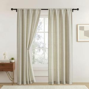 OVZME Faux Linen Curtains 84 Inches Long 2 Panels Set, Soft Airy Textured Privacy Light Filtering Rod Pocket Curtains, Modern Farmhouse Drapes for Living Room Bedroom, Linen Color, 2x42Wx84L Inches
