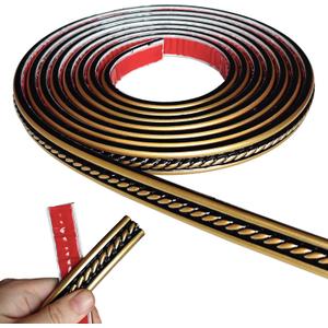 Peel and Stick Molding Trim Self Adhesive Flexible Wall Trim Crown Molding 3D Strip for Tile Wood Wall Panels Picture Mirror Frame Border Edge Corner Ceiling Wallpaper Decor (Black Gold, 200in)
