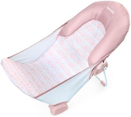 Ingenuity Foldaway 2-Position Bather, 2-Position Adjustable Support Baby Bath seat for Sink or Bathtub, Ages 0-6 Months, up to 20 pounds, Pink
