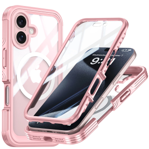 Miracase for iPhone 16 Case, FullBody Protective Phone case with Builtin Full Glass Screen &Camera Control, Easy Installation, No Gap, Compatible with MagSafe, Pink