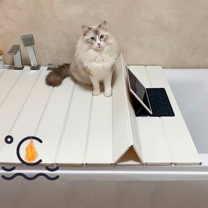 Foldable Bathtub Cover, Bath Tub Tray Waterproof, Folding Bath Covers Insulation Table Dust Board, PVC Shutter Bath Lid Plate Fits Most Tubs for Bathroom Shower (White, 160800.7cm)