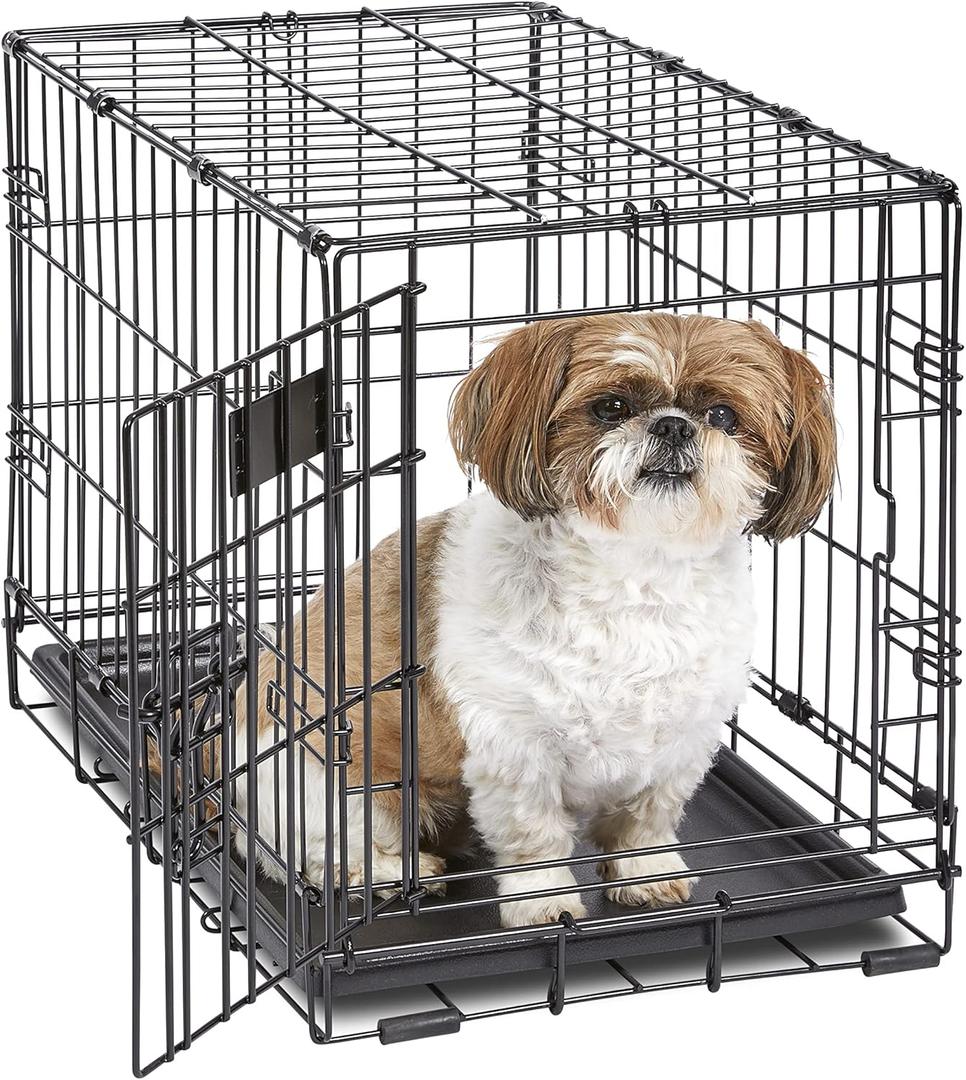 MidWest Homes for Pets Newly Enhanced Single & Double Door iCrate Dog Crate, Includes Leak-Proof Pan, Floor Protecting Feet, Divider Panel & New Patented Features (23.0"L x 14.0"W x 16.2"H, Black)