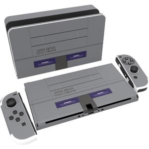 PlayVital Full Set Protective Stickers for Nintendo Switch OLED Model, Customized Vinyl Decal Skins for Switch OLED Console & Joycon & Dock & Grip - Classics SNES Style