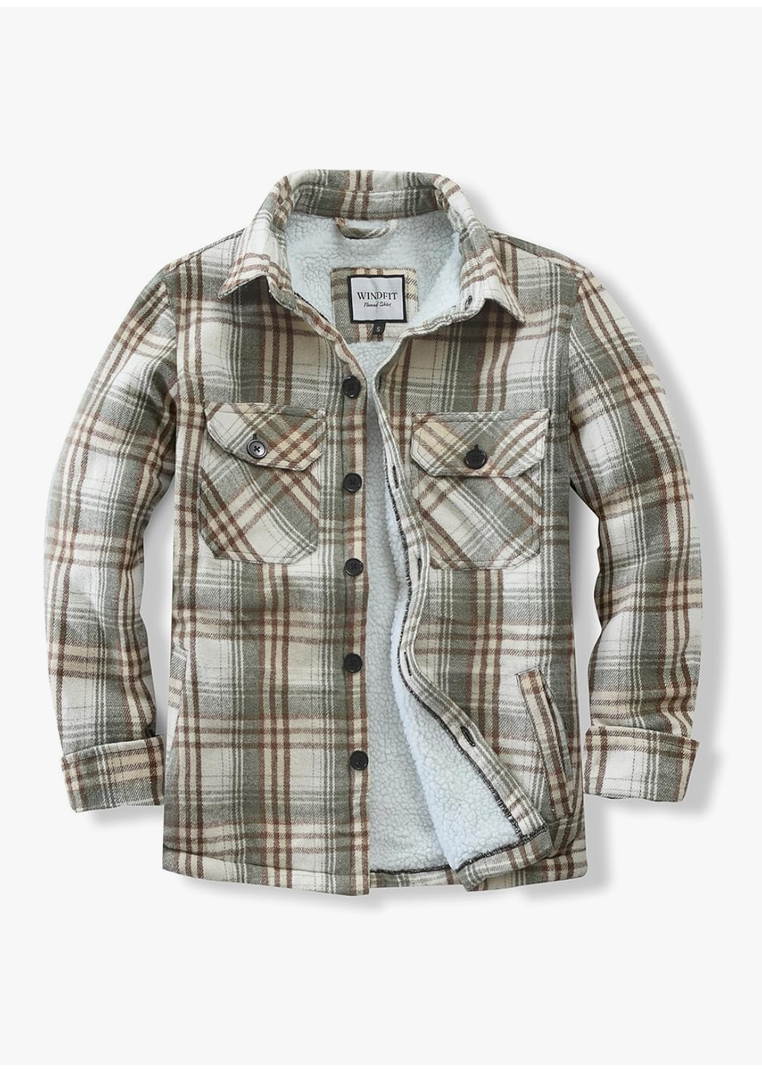 Men's Cotton Flannel Shirt Jacket Fleece Lined Long Sleeve Plaid Shirt for Men, Size L