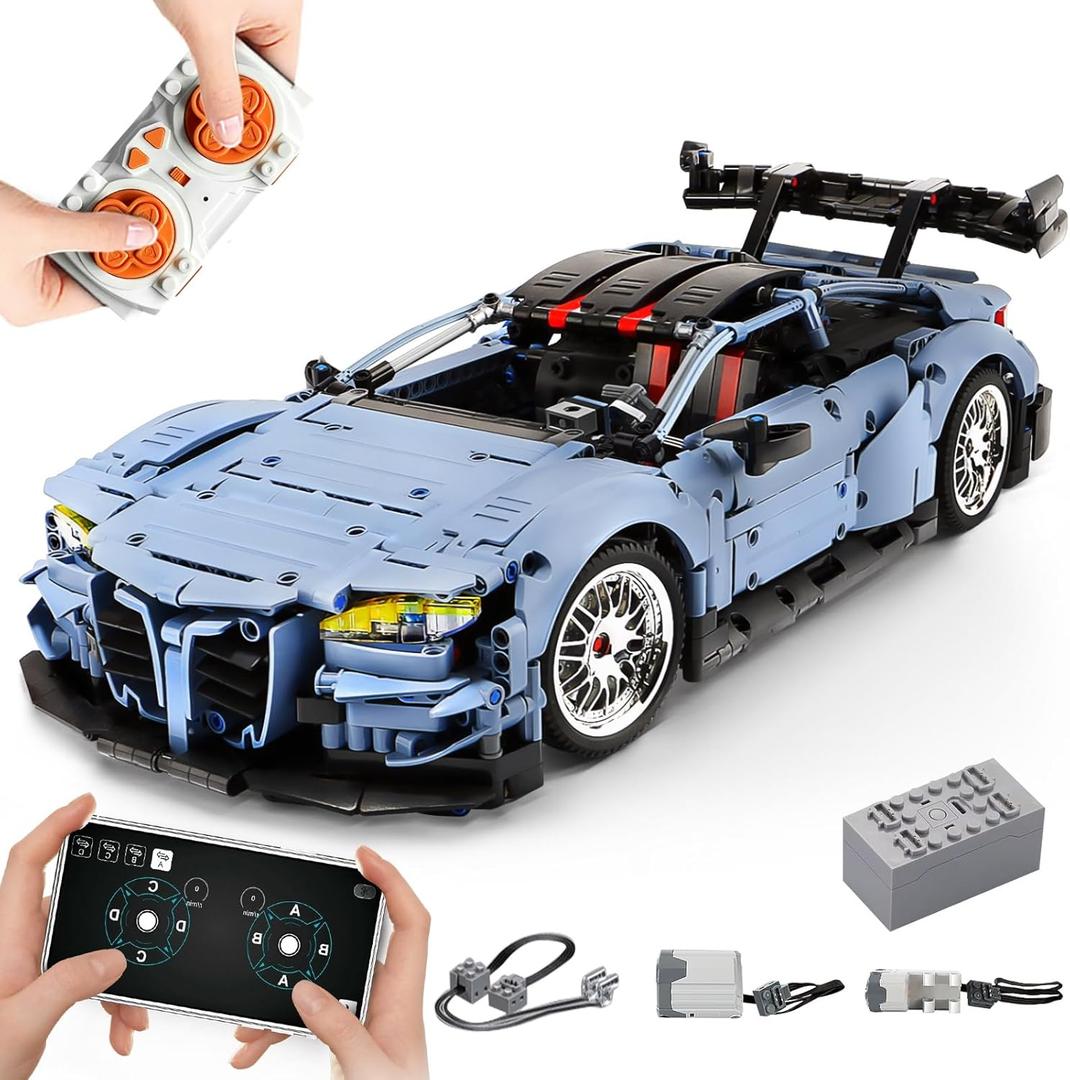 Remote Control Car Building Kit, 1/10 Scale M4 Supercar with Lights Motors Rechargeable Battery, Compatible with Technic Cars for Adults, STEM Gift for Boys Age 6 8 10 12 14+(2280 Pcs)
