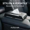 Faux Leather Car Tissue Holder for Interior, Multi-Function Tissue Box, Armrest & Back Seat Tissue Organizer, Sleek Kleenex Holder (Black Flat)
