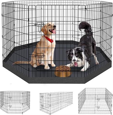 Peekaboo Dog Pen Pet Playpen Dog Fence Indoor Foldable Metal Wire Exercise Puppy Play Yard Pet Enclosure Indoor Outdoor 8 Panels 36 Inch with Bottom Pad/Top Cover (Black 36 Bottom Cover)