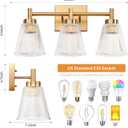 OCIOC 3-Light Bathroom Vanity Light, Modern Gold Wall Light Fixture With Stripe Glass, Farmhouse Bathroom Wall Sconces for Mirror, Kitchen, Bedroom, Living Room, Hallwa
