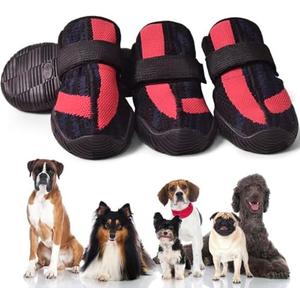 Pack of 2, PETQYS Dog Shoes,Mesh Breathable Dog Boots for Walking Running Hiking,Soft Non-Slip Rugged Rubber Sole Dog Booties with Adjustable Straps 4Pcs,Black-Size5