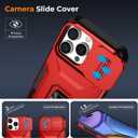 Case for iPhone 15 Pro Max with Slide Camera Cover+Screen Protector(2 Packs), Military Grade Shockproof Protective Cover, Rotated Ring Kickstand(A - Red)