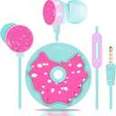 Cute Donut Earbuds for Kids, Kid Size Wired Earbud & in-Ear Headphones with Microphone and Lovely Earphones Storage Case Gifts for School Girls and Boys (Sky Blue)