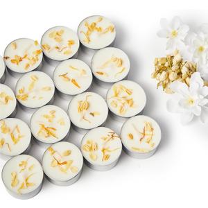 16 Pack Jasmine Scented Tealight Candles with Real Petals, Natural Soy Wax 6H Burn Time, Non-Toxic Smokeless Scented for Bath, Wedding, Decor
