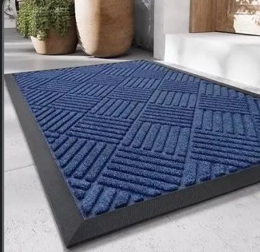 Color&Geometry Front Door Mat Outside Entrance, Heavy Duty Non Slip Low Profile Doormat for Entryway, Trap Dirt and Moisture Welcome Mats All-Weather, Easy Clean, Patio, Garage, 24"x48" Blue
